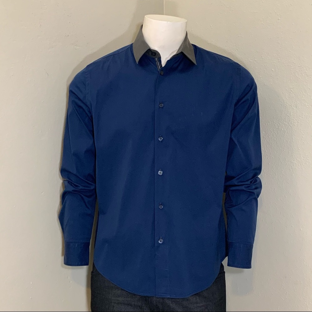 Zara Black Tag Zara Man Blue Long Sleeve Button Down Large Super Slim Fit